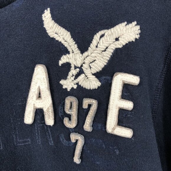 American Eagle Men's Graphic Logo Long Sleeve T-Shirt Navy Blue Y2k Faded 2009 - Picture 5 of 9